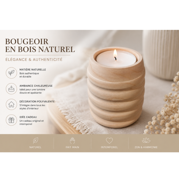 Bougeoir arrondi bois