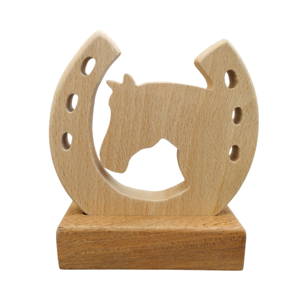 Fer à cheval en bois et son support