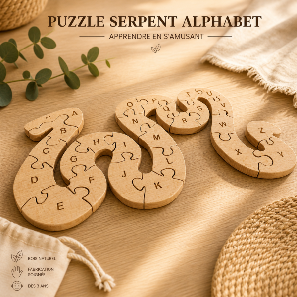 Puzzle serpent alphabet bois