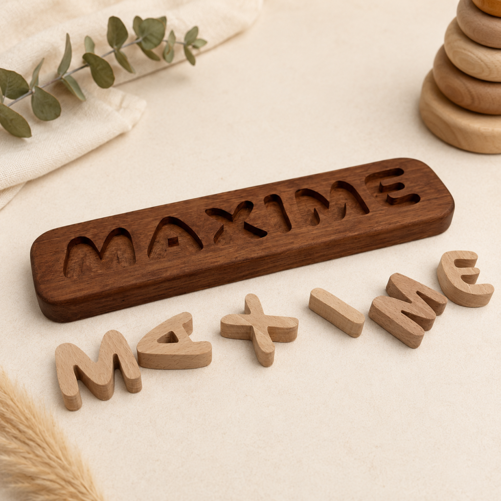 Puzzle prénom semi encastré bois