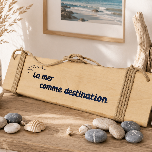 Panneau déco en bois et cordage mer